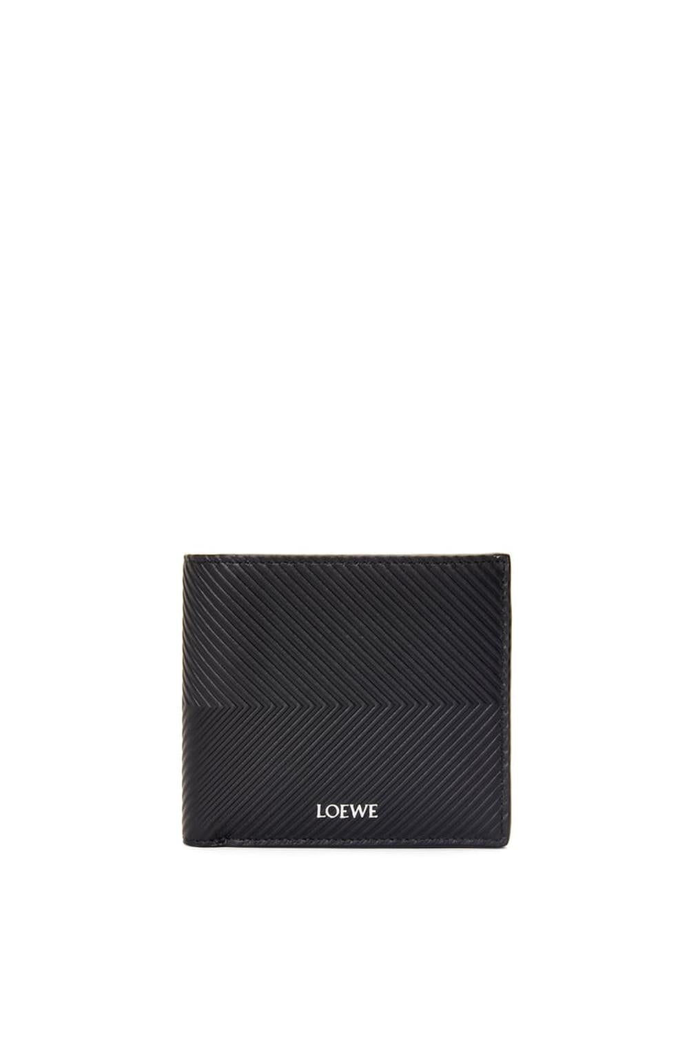 محفظة LOEWE ثنائية الطي للرجال من جلد العجل الكلاسيكي المزخرف باللون الأسود C779302X02