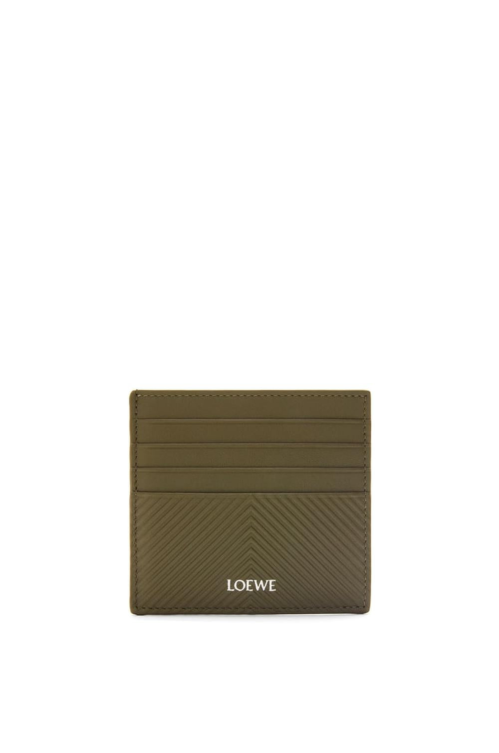 حافظة بطاقات LOEWE مفتوحة للرجال من جلد العجل الكلاسيكي المزخرف باللون الأخضر الكاكي الداكن C779W72X01-3969