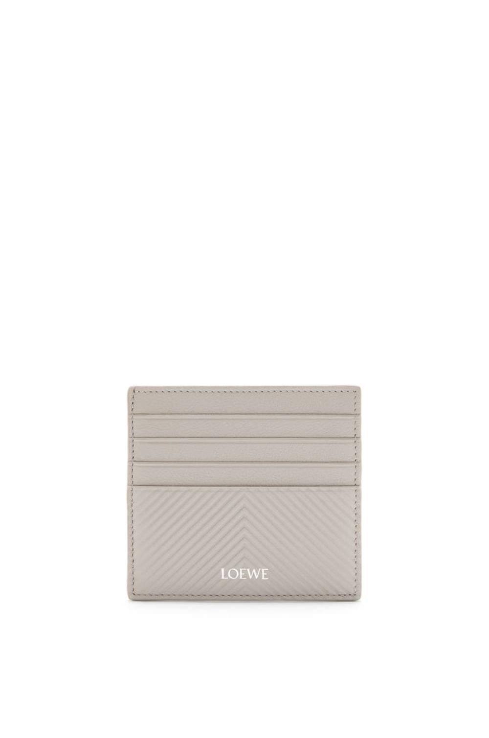 حافظة بطاقات LOEWE مفتوحة للرجال من جلد العجل الكلاسيكي المزخرف باللون الرمادي الفاتح C779W72X01-6579