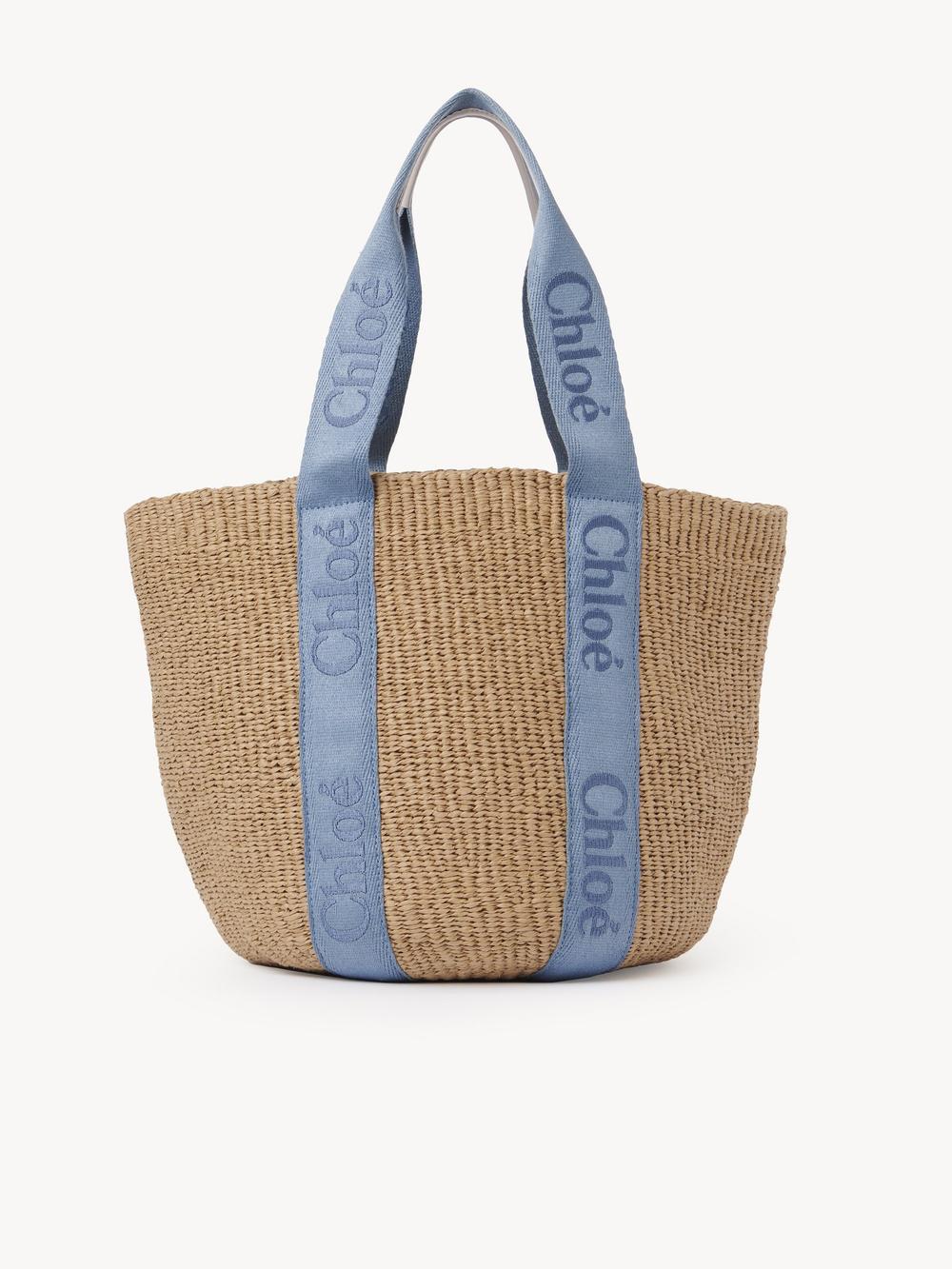 CHLOE Women Large Woody basket in natural fibers Washed Blue CHC23AS380L184E2