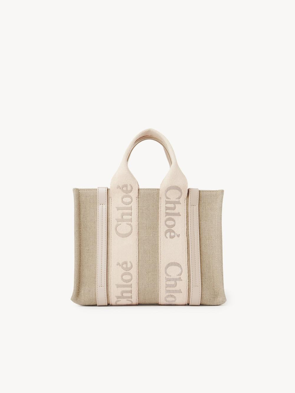 CHLOE Women Small Woody tote bag in linen canvas Wild Grey CHC23AS397L17084