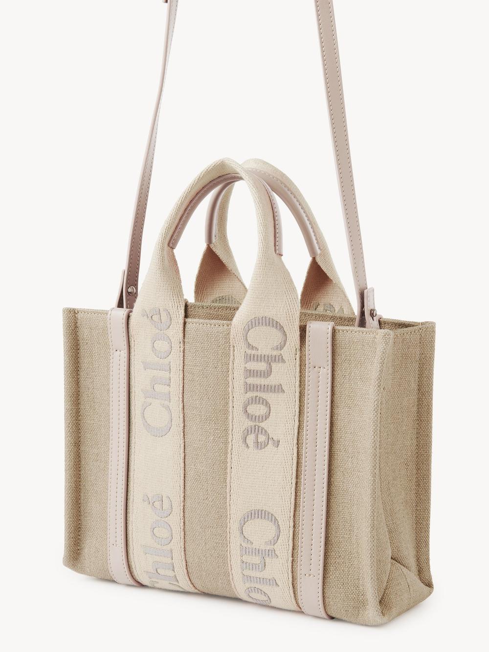 CHLOE Women Small Woody tote bag in linen canvas Wild Grey CHC23AS397L17084