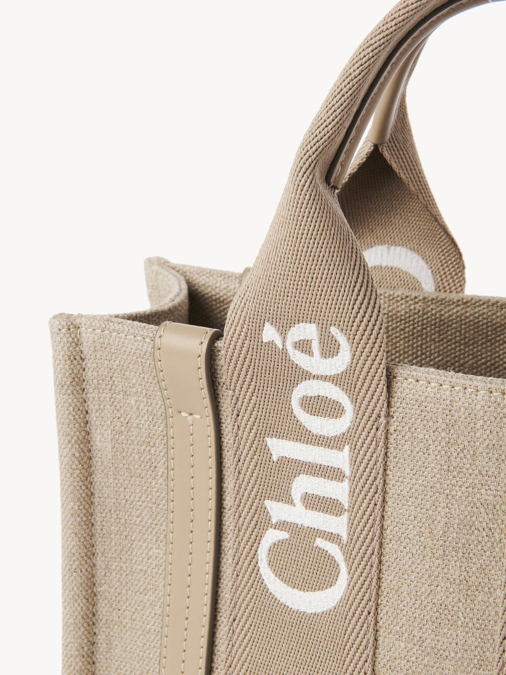 CHLOE Women Small Woody tote bag in linen canvas Boyish Brown CHC23AS397L1720E