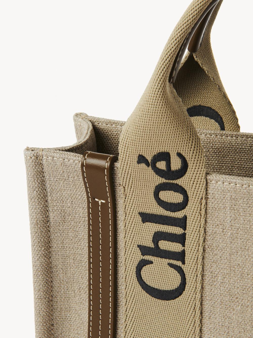 CHLOE Women Small Woody tote bag in linen canvas Bronze Brown CHC23AS397L1720X