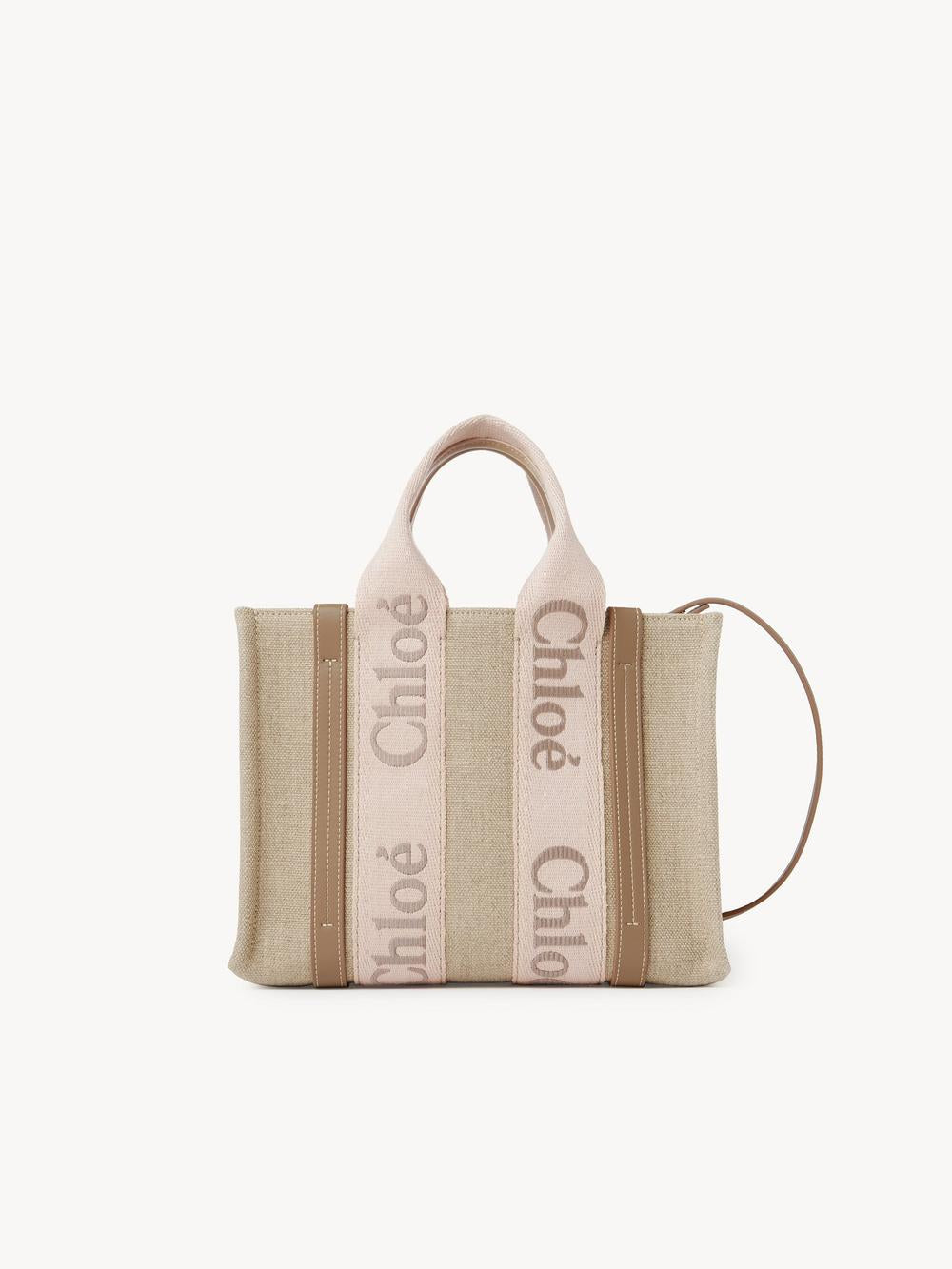 CHLOE Women Small Woody tote bag in linen canvas Blushy Beige CHC23AS397L1726Y