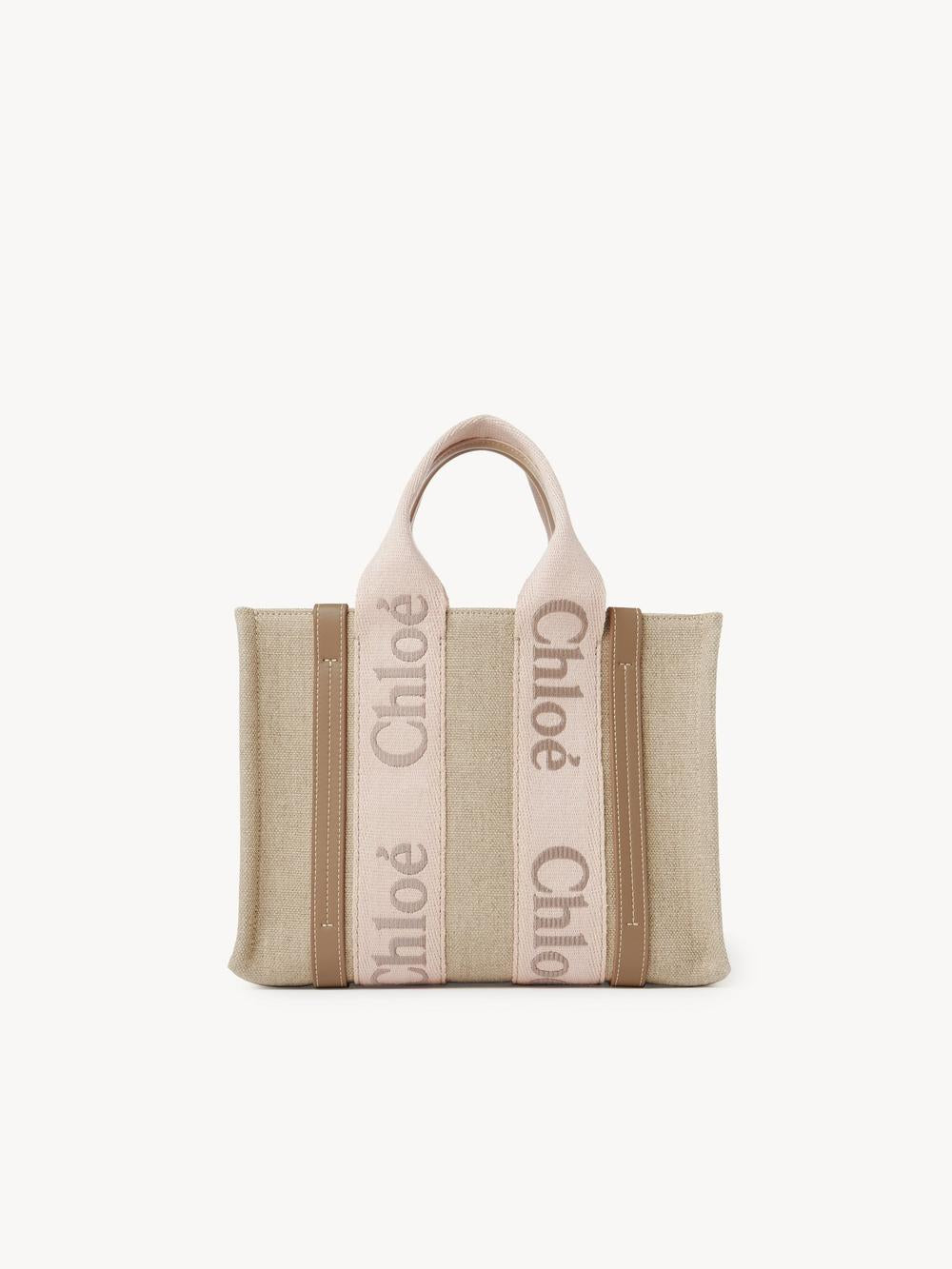 CHLOE Women Small Woody tote bag in linen canvas Blushy Beige CHC23AS397L1726Y