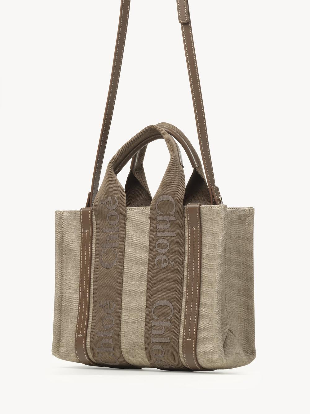 CHLOE Women Small Woody tote bag in linen canvas Dark Nut CHC23AS397L1729X