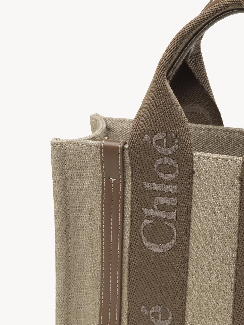 CHLOE Women Small Woody tote bag in linen canvas Dark Nut CHC23AS397L1729X