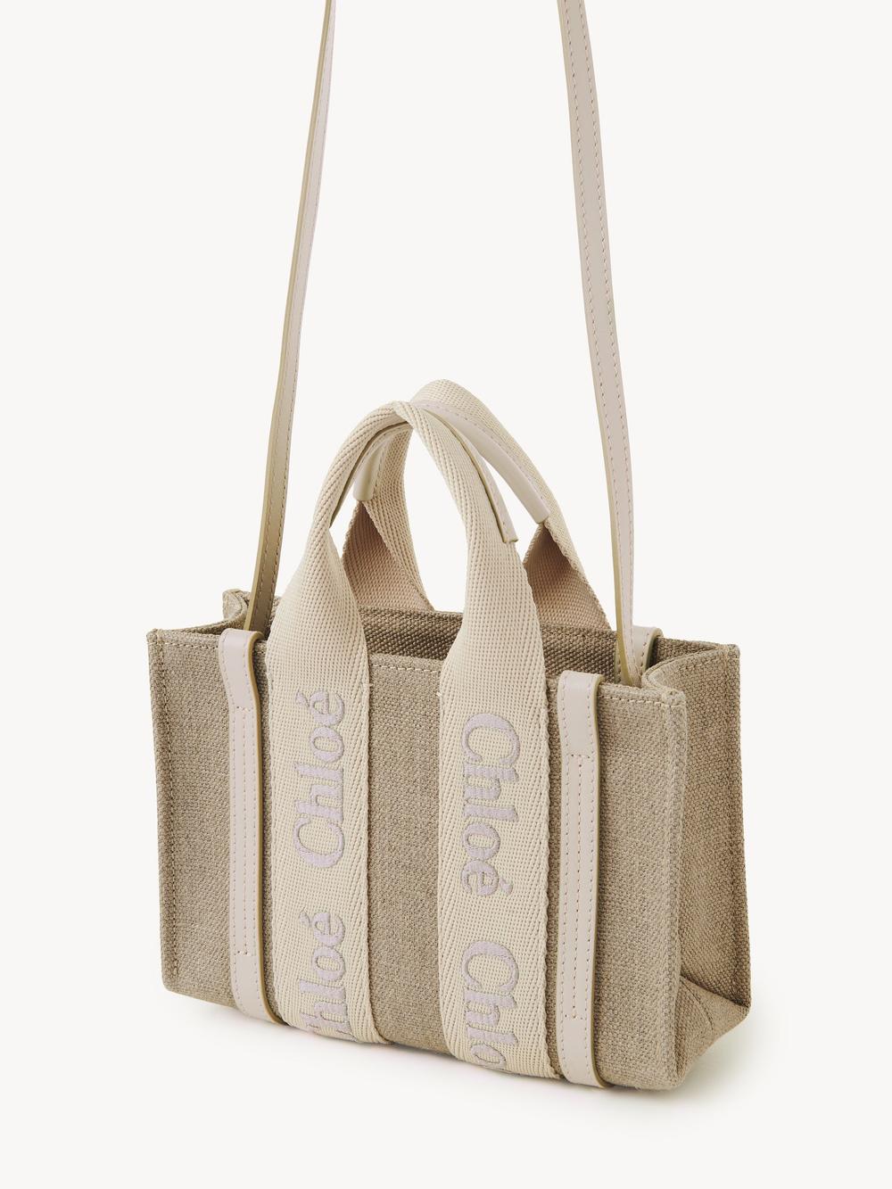 CHLOE Women Mini Woody tote bag in linen canvas Wild Grey CHC24UP237L17084