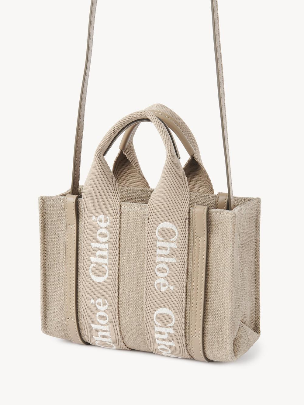 CHLOE Women Mini Woody tote bag in linen canvas Boyish Brown CHC24UP237L1720E