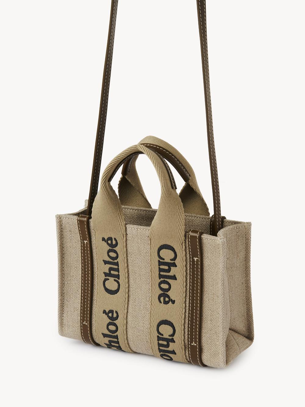 CHLOE Women Mini Woody tote bag in linen canvas Bronze Brown CHC24UP237L1720X