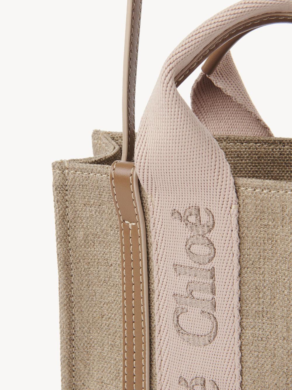 CHLOE Women Mini Woody tote bag in linen canvas Blushy beige CHC24UP237L1726Y