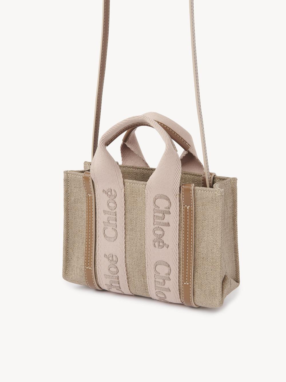 CHLOE Women Mini Woody tote bag in linen canvas Blushy beige CHC24UP237L1726Y