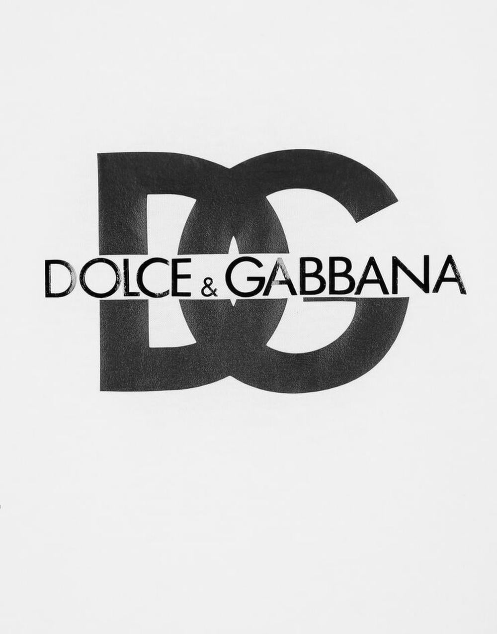 تي شيرت Dolce &amp; Gabbana رجالي بأكمام قصيرة مطبوع عليه شعار DG باللون الأبيض G8PN9TG7M1CW0800