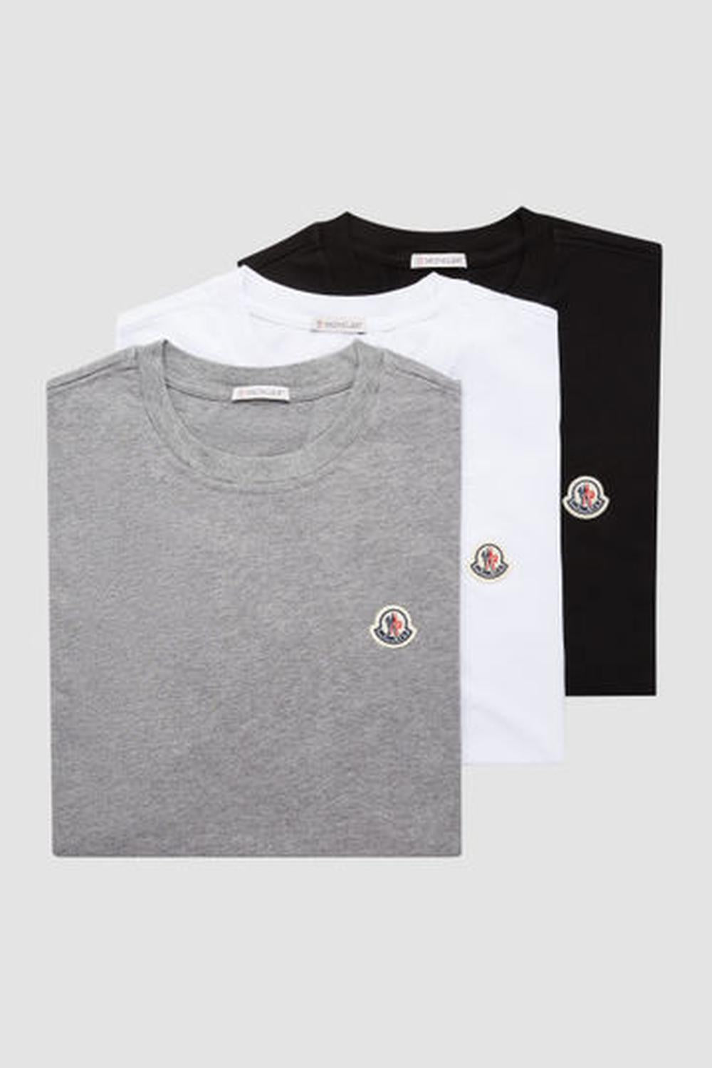 MONCLER Men Logo Patch Cotton T-Shirt (Pack of Three) White & Black Gray J20918C00022829H83P1