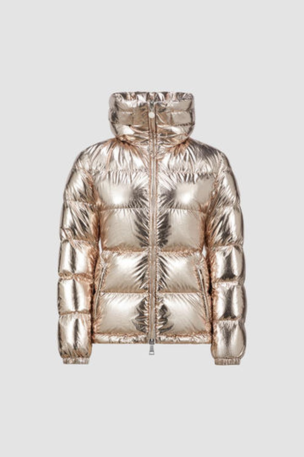 MONCLER Women Douros Metallic Hooded Short Down Jacket Gold J20931A001615980VM94