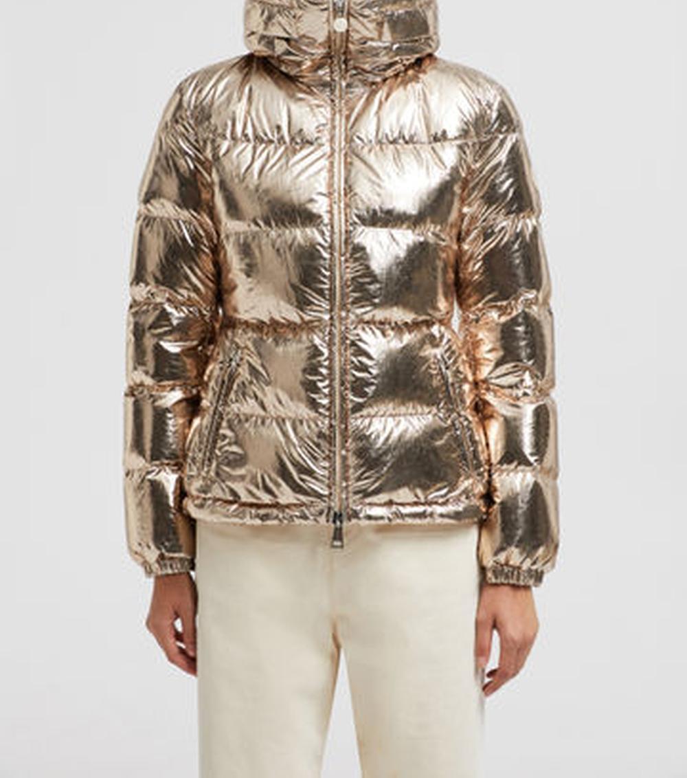 MONCLER Women Douros Metallic Hooded Short Down Jacket Gold J20931A001615980VM94