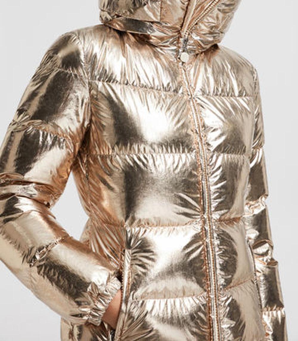 MONCLER Women Douros Metallic Hooded Short Down Jacket Gold J20931A001615980VM94