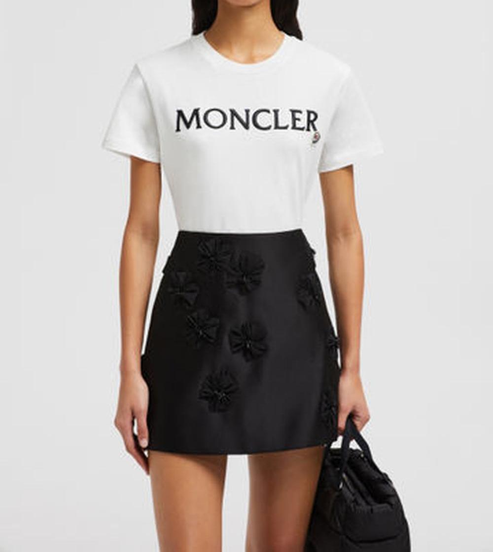 MONCLER Women Embroidered Logo Cotton T-Shirt Off White J20938C0001189AIJ033