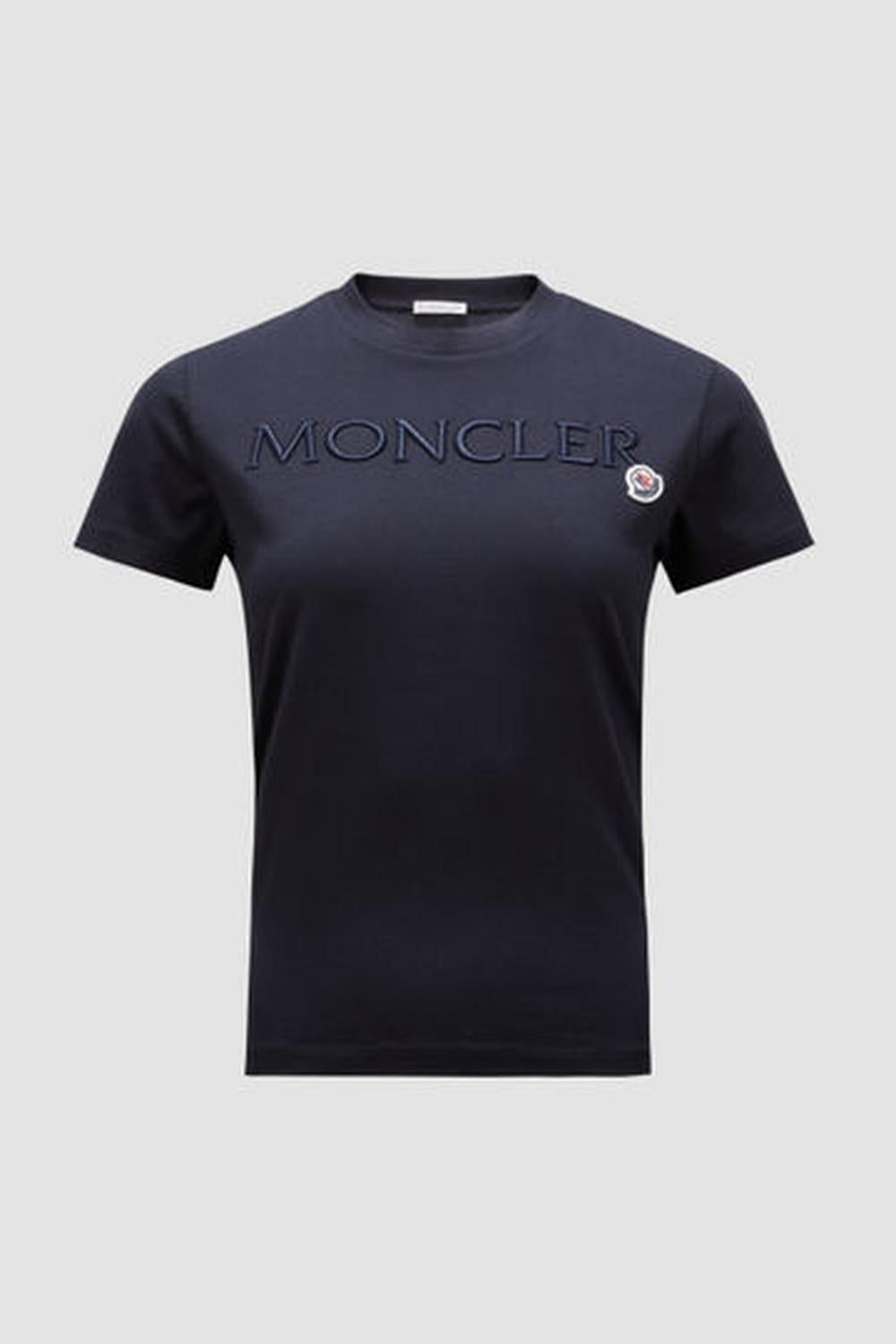 MONCLER Women Embroidered Logo Cotton T-Shirt Night Blue J20938C0001189AIJ778