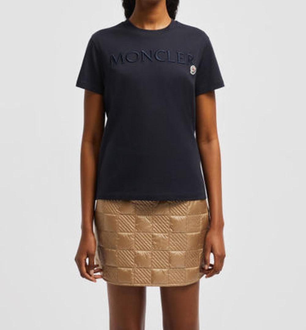 MONCLER Women Embroidered Logo Cotton T-Shirt Night Blue J20938C0001189AIJ778