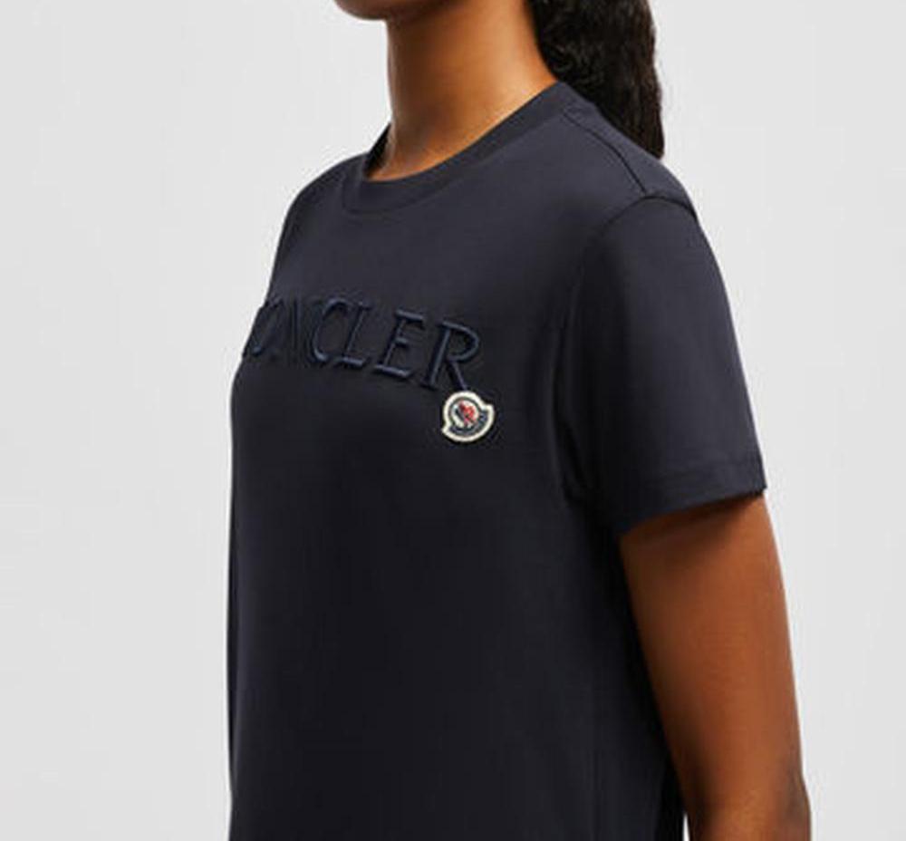 MONCLER Women Embroidered Logo Cotton T-Shirt Night Blue J20938C0001189AIJ778