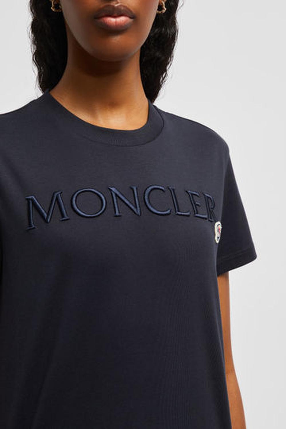 MONCLER Women Embroidered Logo Cotton T-Shirt Night Blue J20938C0001189AIJ778