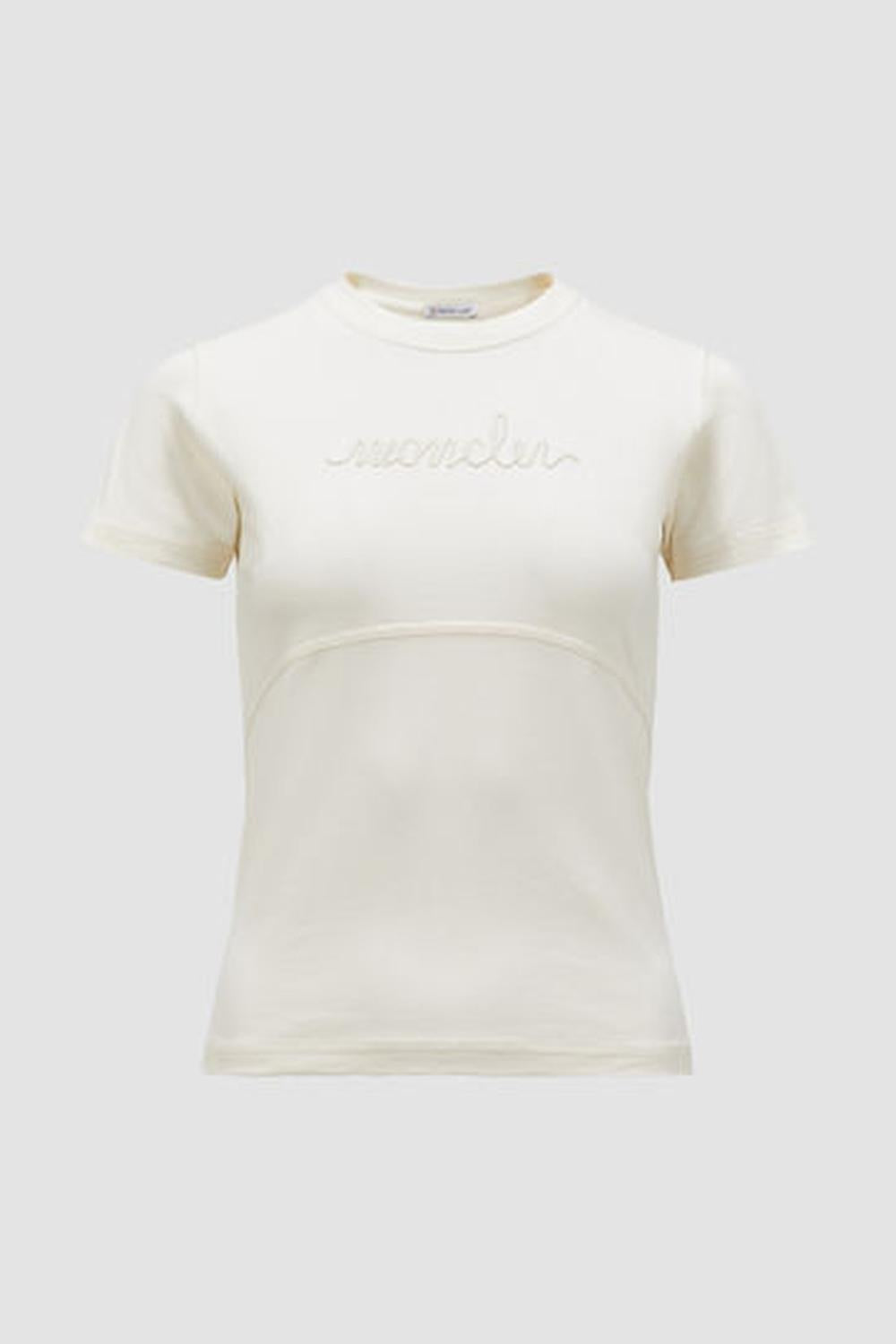 MONCLER Women Beaded Logo Cotton T-Shirt White J20938C0001589AIJ034