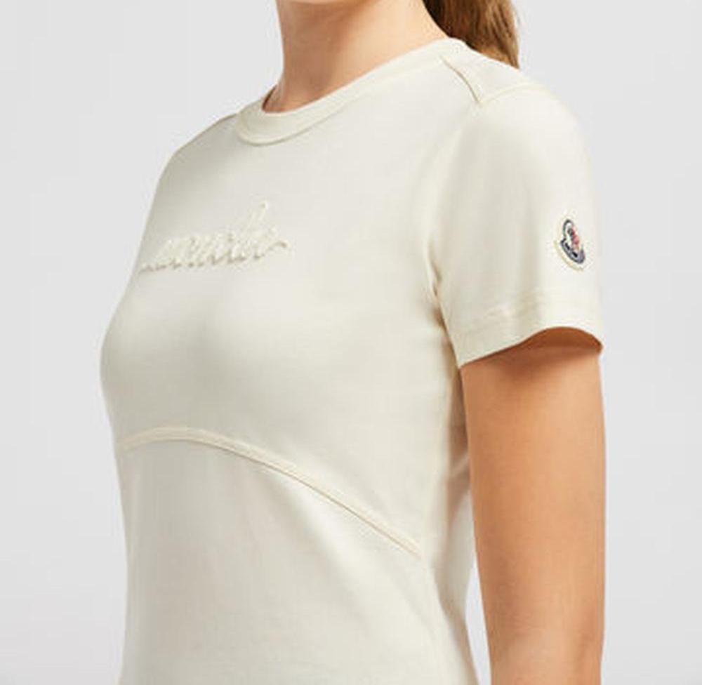 MONCLER Women Beaded Logo Cotton T-Shirt White J20938C0001589AIJ034