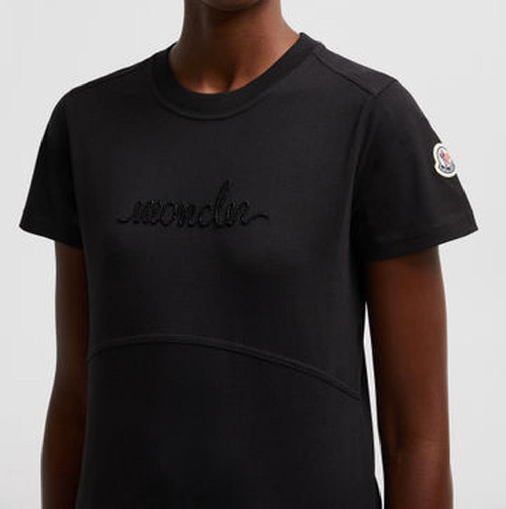 MONCLER Women Beaded Logo Cotton T-Shirt Black J20938C0001589AIJ999