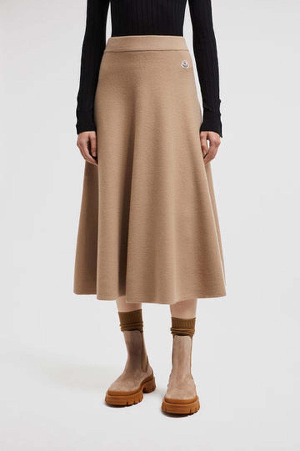 MONCLER Women Wool & Cotton Midi Skirt Camel Beige J20939H00003M1241513