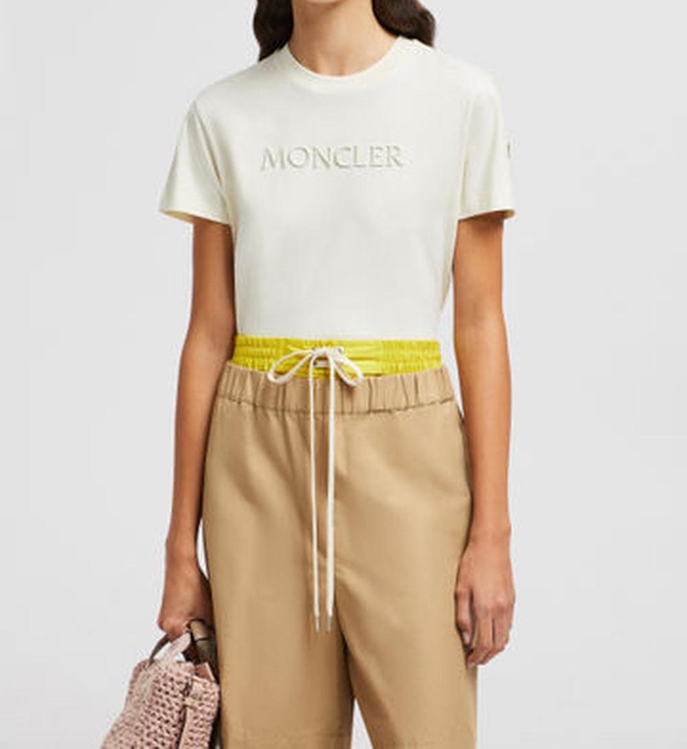 MONCLER Women Embroidered Tonal Logo Cotton T-Shirt White Ivory K10938C0000889AUO037