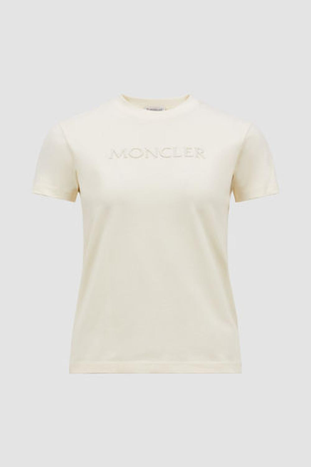 MONCLER Women Embroidered Tonal Logo Cotton T-Shirt White Ivory K10938C0000889AUO037