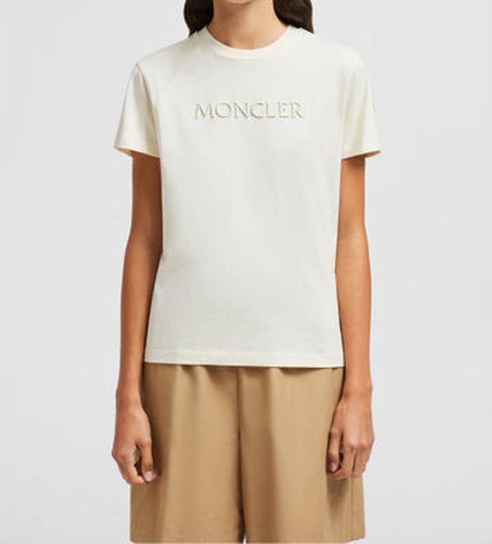 MONCLER Women Embroidered Tonal Logo Cotton T-Shirt White Ivory K10938C0000889AUO037