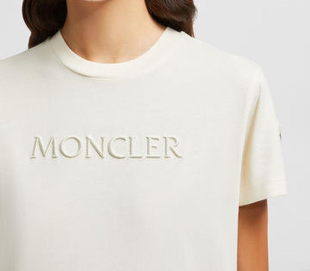 MONCLER Women Embroidered Tonal Logo Cotton T-Shirt White Ivory K10938C0000889AUO037