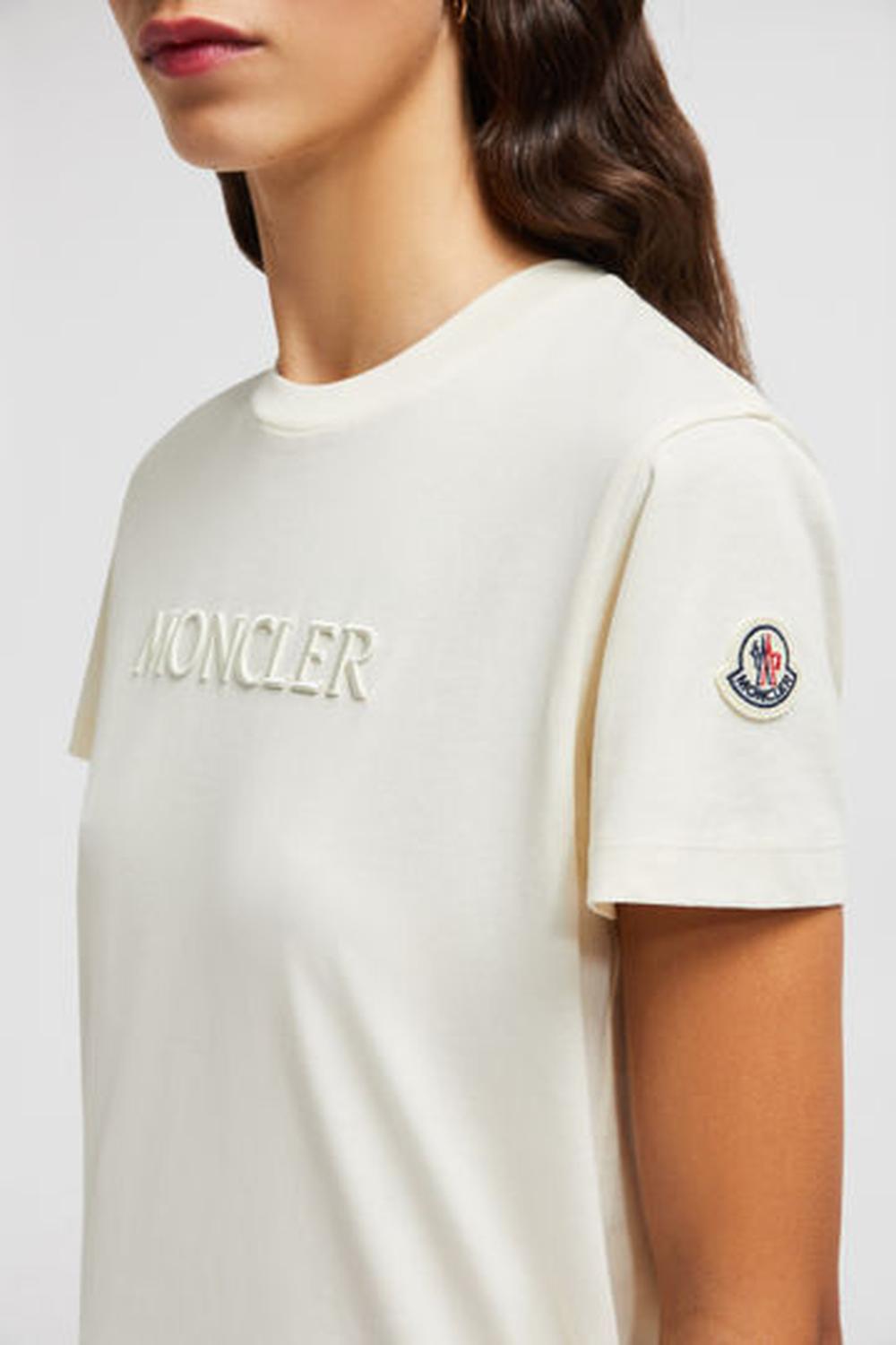 MONCLER Women Embroidered Tonal Logo Cotton T-Shirt White Ivory K10938C0000889AUO037