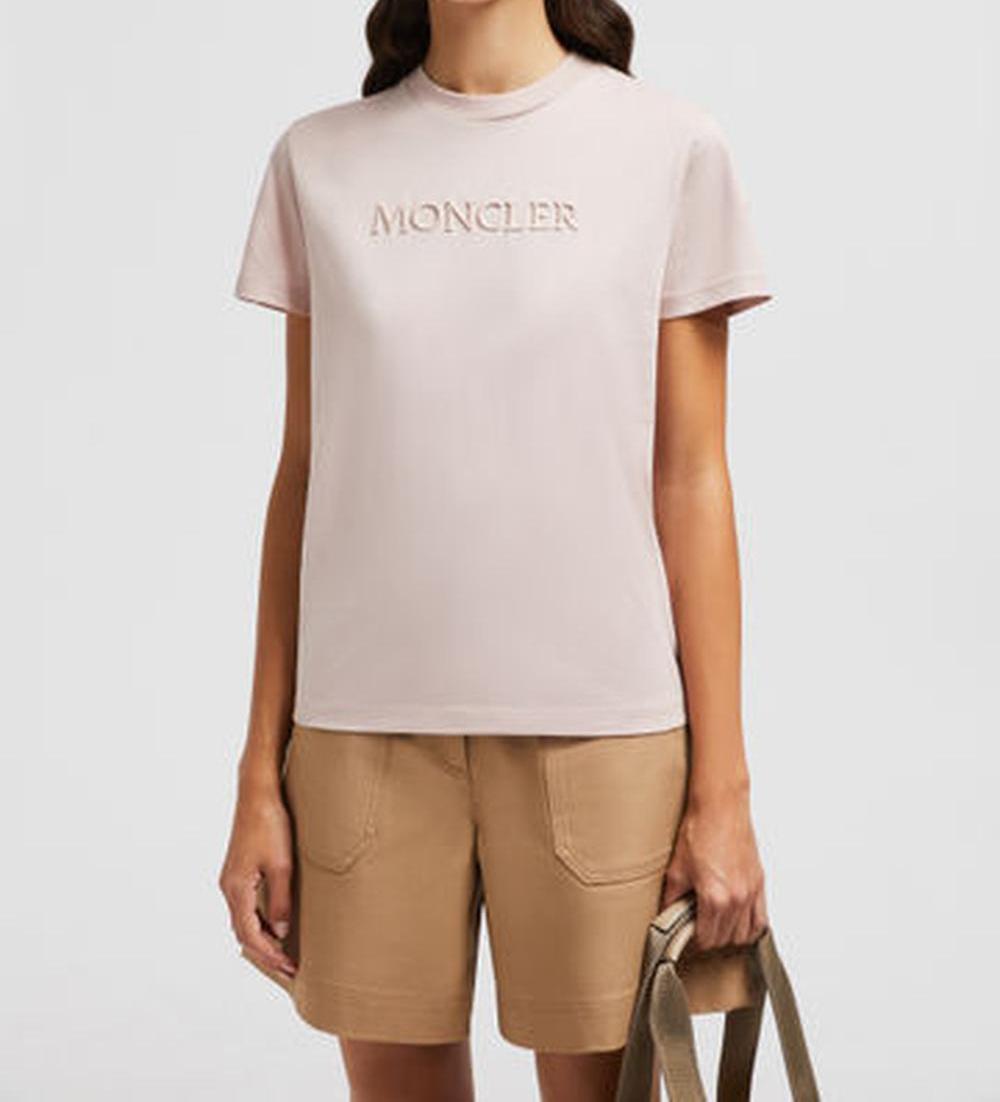 MONCLER Women Embroidered Tonal Logo Cotton T-Shirt Pink K10938C0000889AUO529