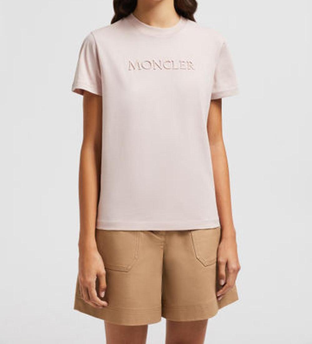 MONCLER Women Embroidered Tonal Logo Cotton T-Shirt Pink K10938C0000889AUO529