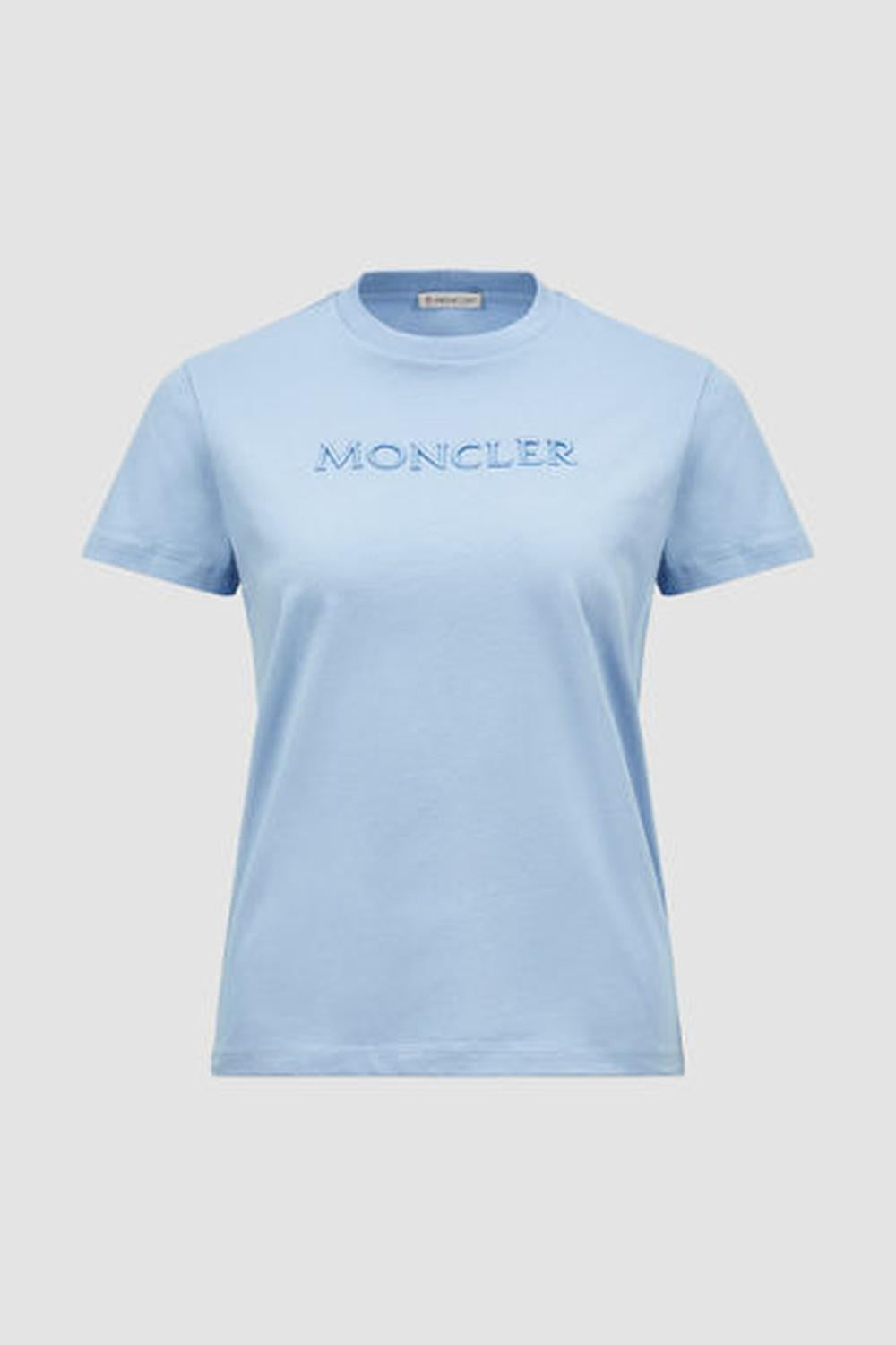 MONCLER Women Embroidered Tonal Logo Cotton T-Shirt Light Blue K10938C0000889AUO713