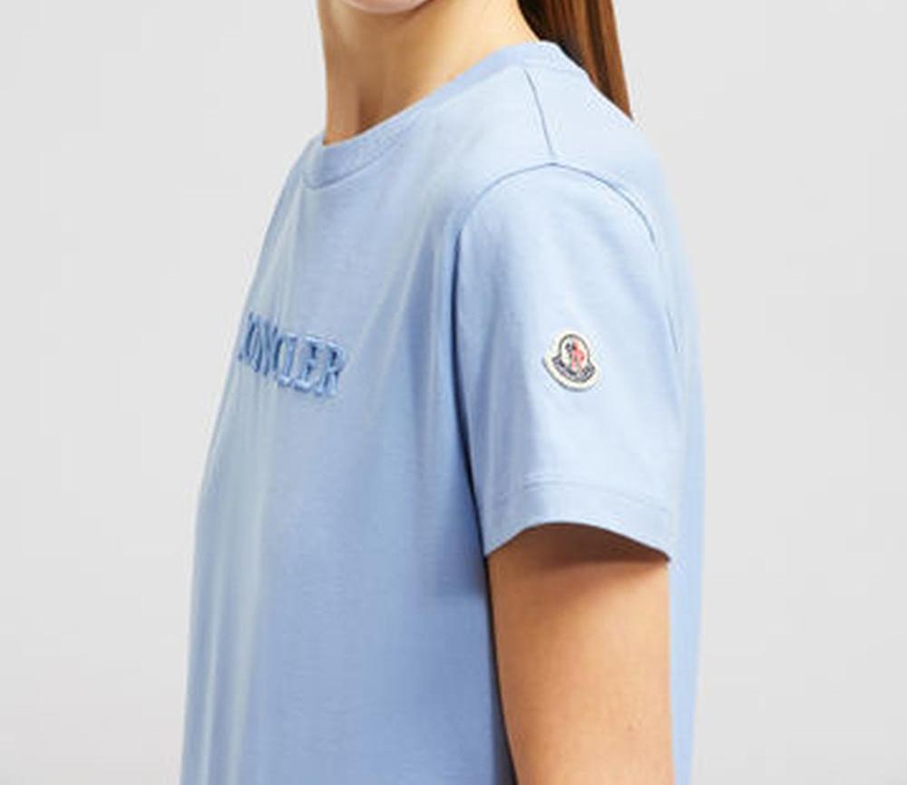 MONCLER Women Embroidered Tonal Logo Cotton T-Shirt Light Blue K10938C0000889AUO713