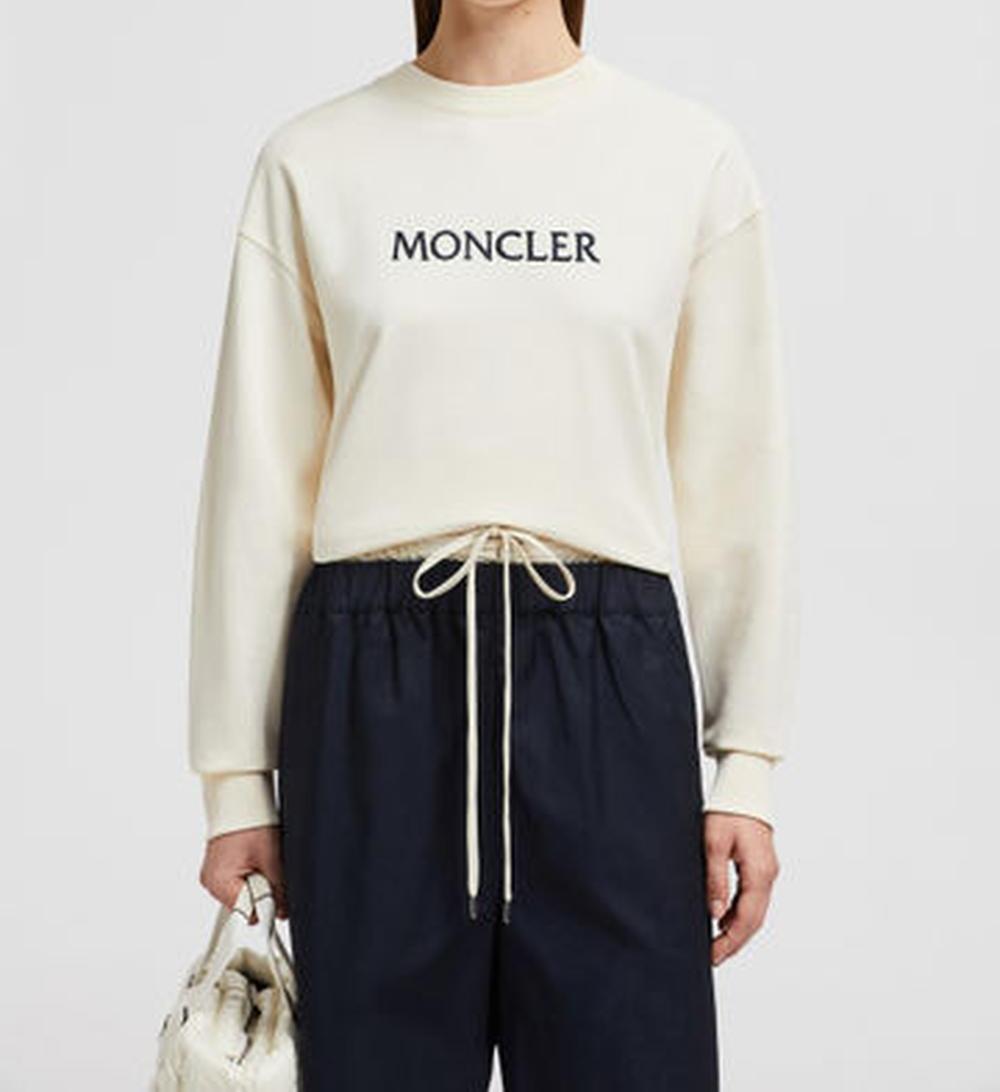 MONCLER Women Embroidered Tonal Logo Cotton Sweatshirt White Ivory K10938G0001689A1K037