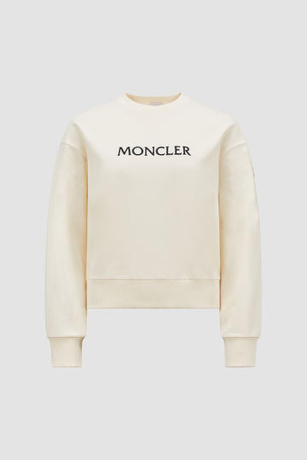 MONCLER Women Embroidered Tonal Logo Cotton Sweatshirt White Ivory K10938G0001689A1K037