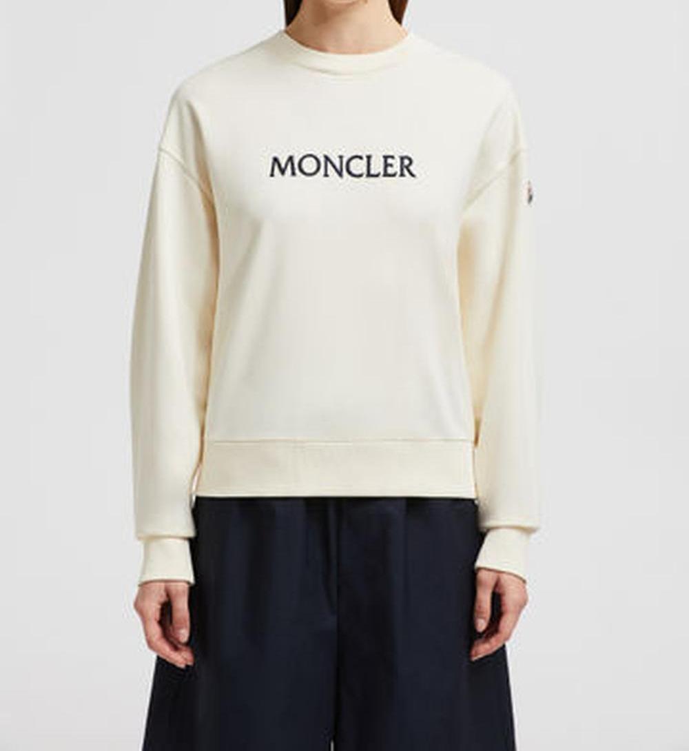 MONCLER Women Embroidered Tonal Logo Cotton Sweatshirt White Ivory K10938G0001689A1K037