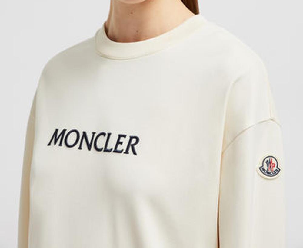 MONCLER Women Embroidered Tonal Logo Cotton Sweatshirt White Ivory K10938G0001689A1K037