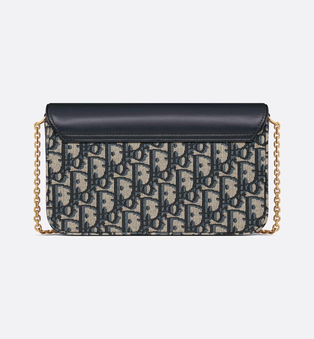 DIOR Women Saddle Medium Chain Pouch Toile jacquard Dior Oblique et cuir de veau lisse bleus S5907CNKO_M928