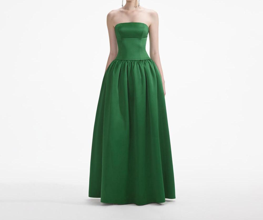 SELF PORTRAIT Women Green Satin Bandeau Maxi Dress SP001