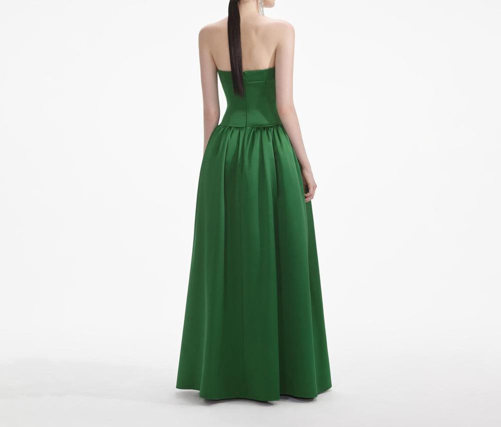 SELF PORTRAIT Women Green Satin Bandeau Maxi Dress SP001