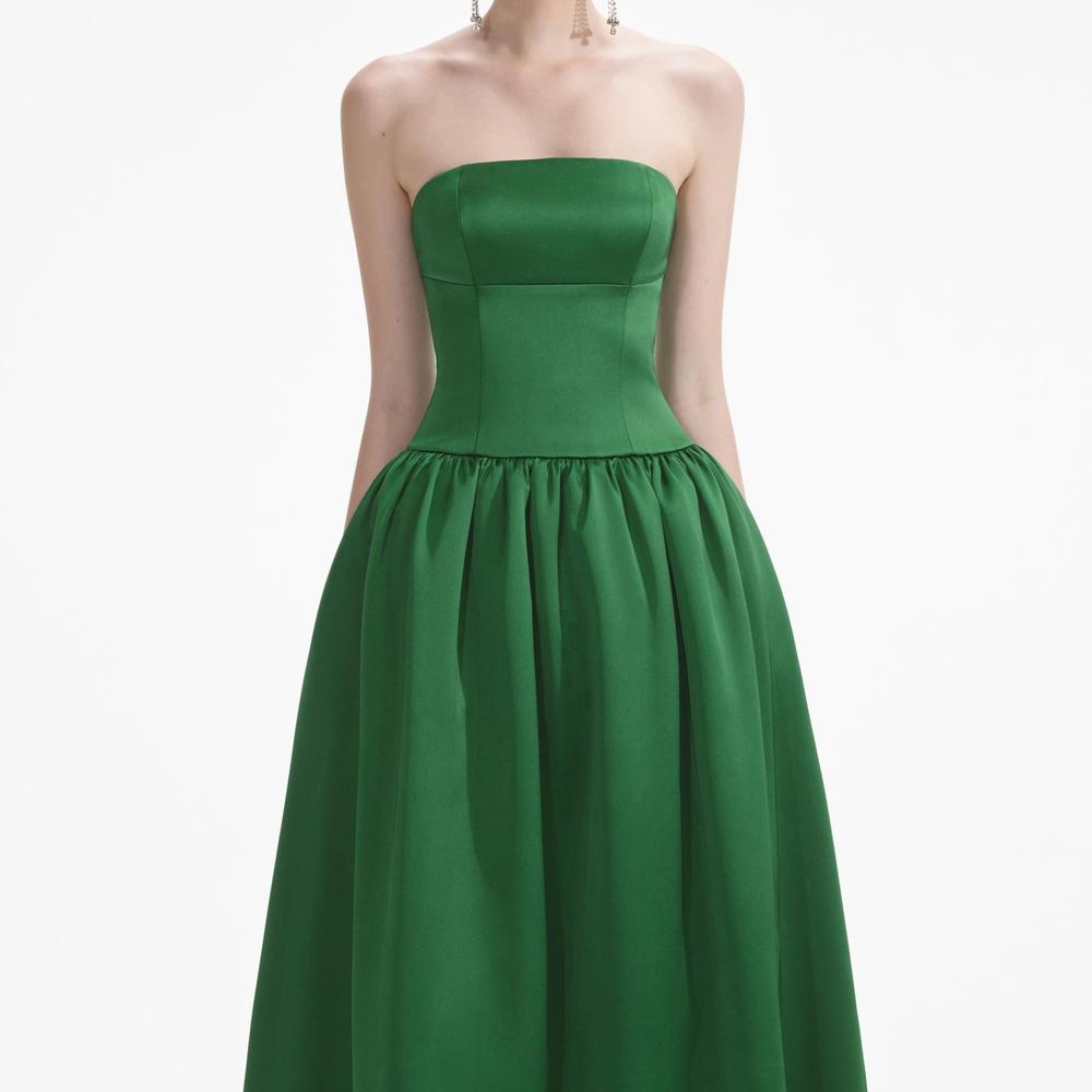 SELF PORTRAIT Women Green Satin Bandeau Maxi Dress SP001