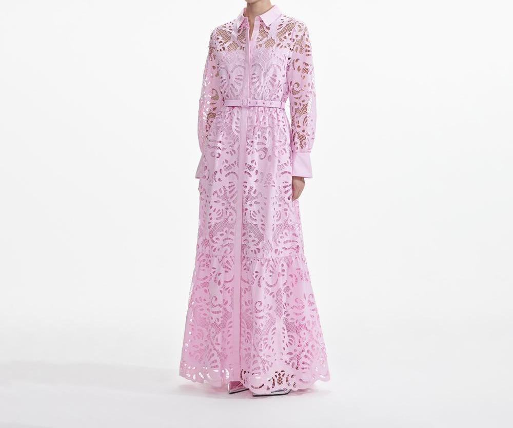 SELF PORTRAIT Women Pink Cotton Lace Maxi Dress SP002