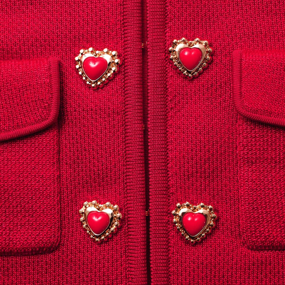 SELF PORTRAIT Women Red Knit Heart Buttoned Cardigan SP013